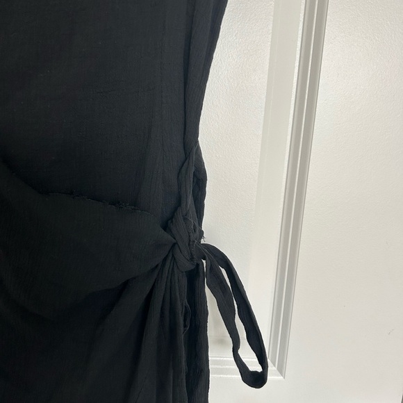 Polly Black Mini Wrap Linen Dress Size 10 Square Neck - Picture 4 of 6